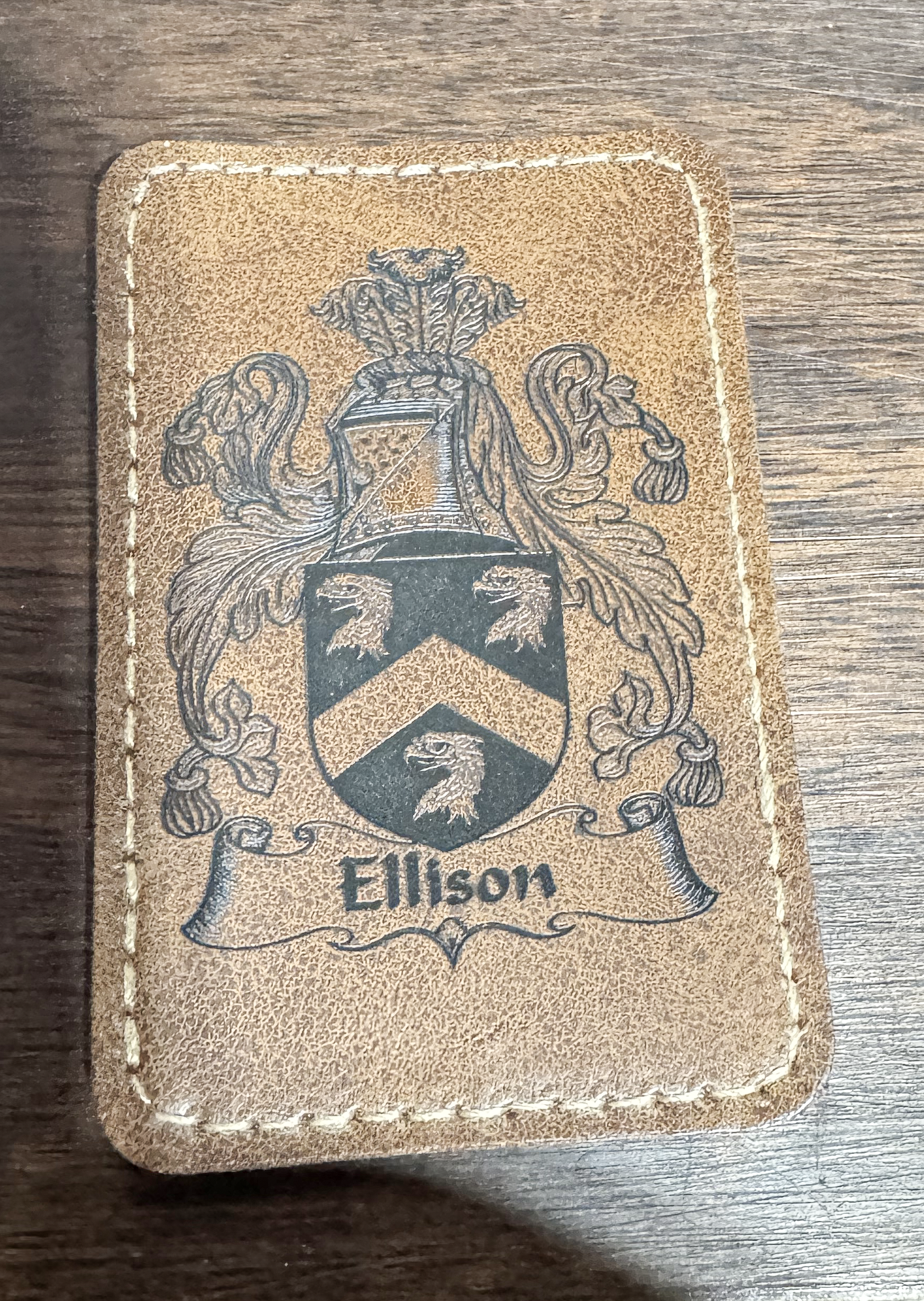 Custom engraved leather family crest patch