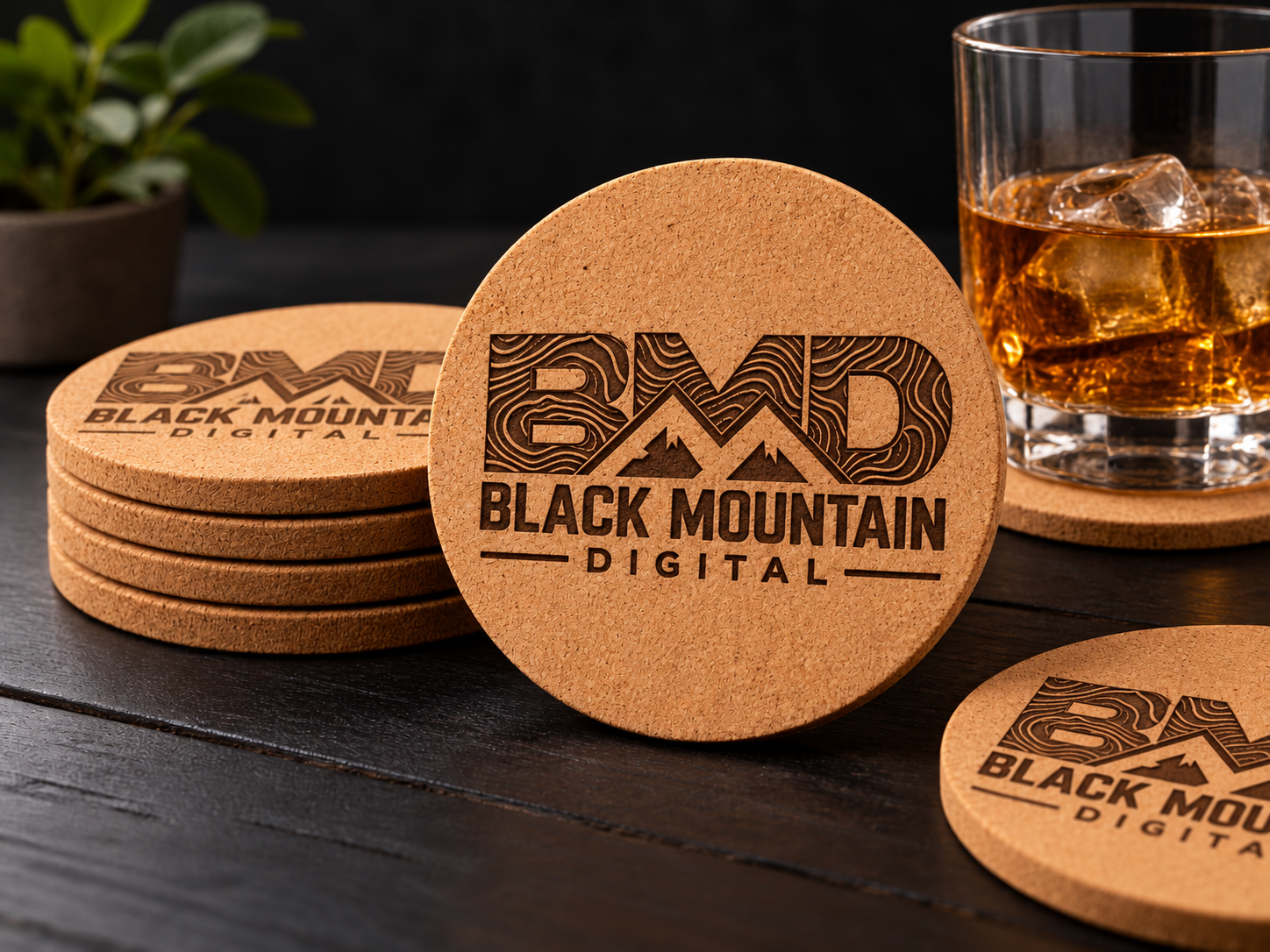 Custom engraved cork coaster set